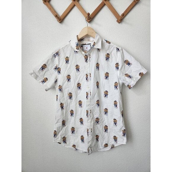 Denim & Flower Ricky Singh USA teddy bear‎ print short sleeve button shirt M - Picture 1 of 7